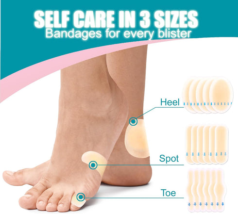 Viybtue 36PCS Pack Hydrocolloid Blister Bandages Blister Prevention & Recovery Waterproof Blister Pads & Blister