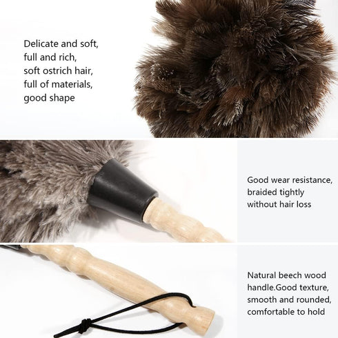 Ostrich Feather Duster - 14 inch Genuine Ostrich Feathers with Wooden Handle, Eco-Friendly Handheld Cleaning Supplies