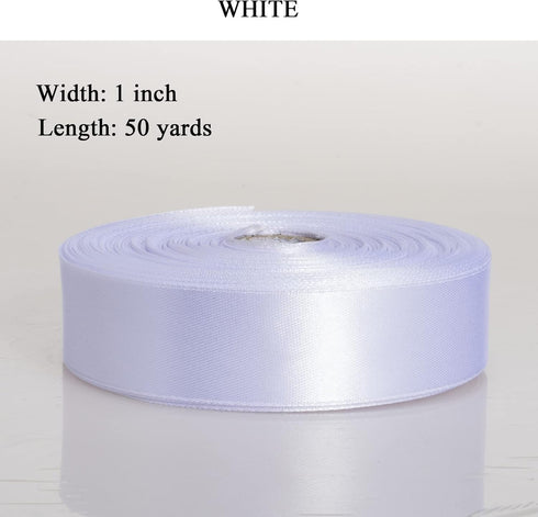 YASEO 1 Inch White Solid Satin Ribbon, 50 Yards Craft Fabric Ribbon for Gift Wrapping Floral Bouquets Wedding Party Decoration by YASEO