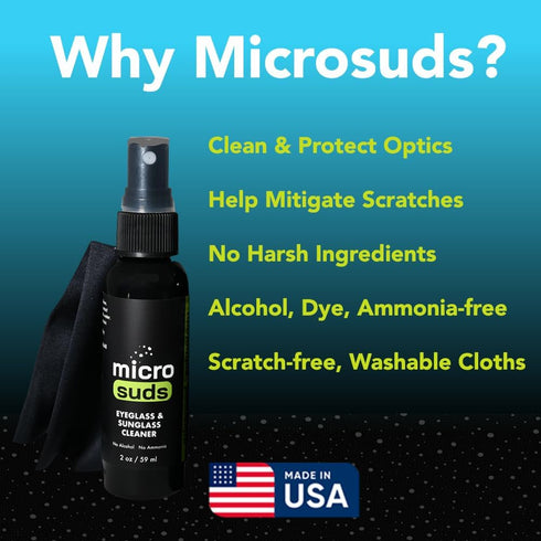 Microsuds (2x) 2oz (2x) 4oz (3x) (7 set) Advanced Eye glass Cleaner Kit | Glass Cleaner Sprays & Refills + Glasses