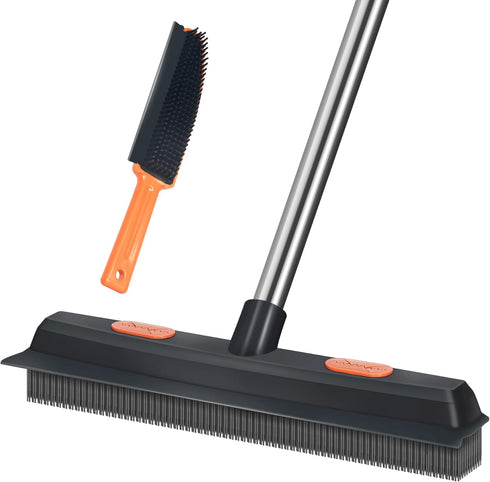 LandHope Carpet Rake for Pet Hair Remover, Long Handle Rubber Broom, Non-Scratch Bristles for Indoor Outdoor Cleaning