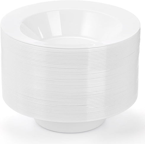 Suwimut 60 Pack Disposable Plastic Soup Bowls, 12 oz Large White Plastic Bowls Disposable Dinnerware, Heavy Duty Plastic Dessert Salad Bowls for Wedding, Party, Catering, Christmas, New Year by Suwimut