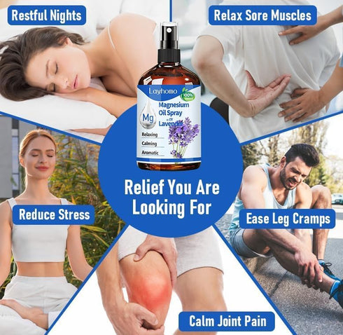 Layhomo Magnesium Oil,Magnesium Oil for Feet,Pure Magnesium Spray for Sleep,Topical Magnesium for Soothing Sore Muscles