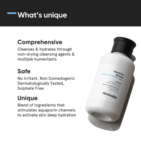 Minimalist 5% Aquaporin Booster Face Wash for Dry Skin with Hyaluronic Acid | Gently Cleanses | 3.4 Fl Oz / 100 ml