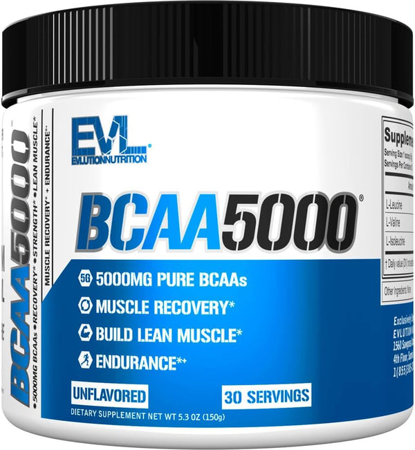 Evlution EVL BCAAs Amino Acids Powder - Unflavored Powder for Post Workout Recovery and Stim Free Pre Workout