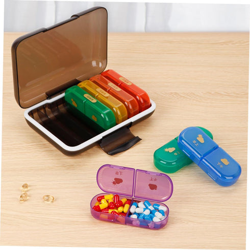 HAMPPLIES 7-Day Weekly Pill Organizer Medicine Storage Case with Compartments Portable Travel Pharmacy Box Small