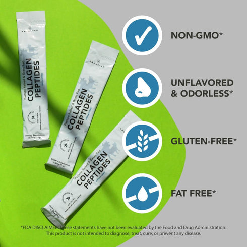 AMANDEAN Collagen Peptides Powder Packets - 30 Individual Stick Packs, Grass-Fed Hydrolyzed Protein