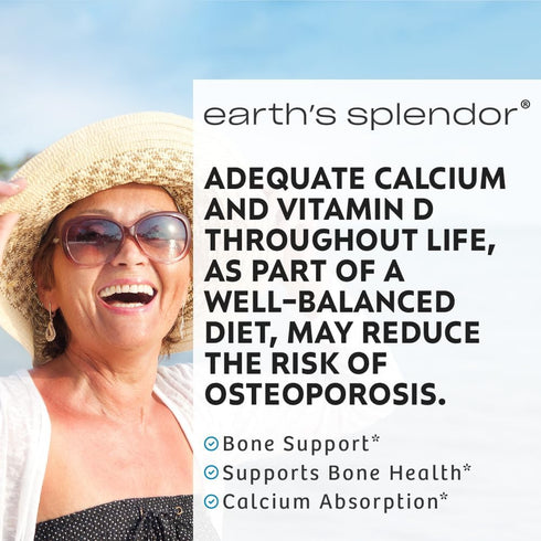 Earth's Splendor Bone Health Support Supplement with Calcium & Vitamin D, 600mg Calcium, 120 Tablets