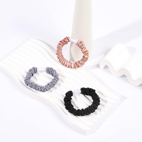 Silk Satin Hair Ties Scrunchies, Small Mini Thin Elastic Ponytail Holders, No Crease Hair Ties for Thick Curl Hair,