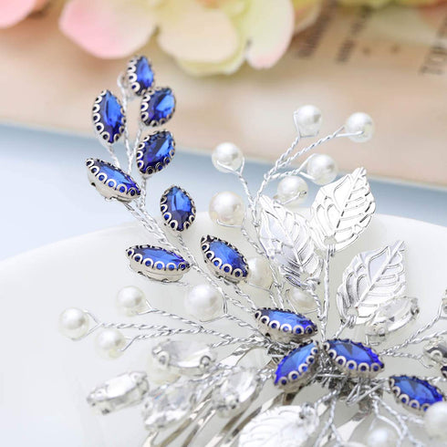 Unsutuo Bride Wedding Hair Comb, Blue Rhinestone Bridal Hair Accessories for Women and Flower Girls