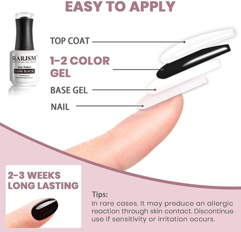 RARJSM Black and White Gel Nail Polish 15ml Soak Off UV LED Curing Required for French Manicure, 2pcs Set