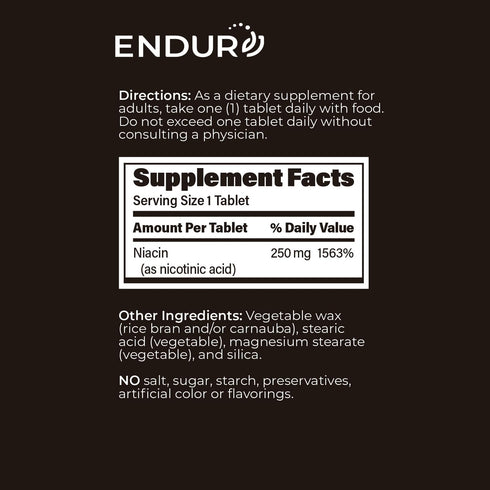 ENDUR-ACIN Niacin, Heart Health & Healthy Cholesterol Balance Supplement, 250mg, 200 Tablets