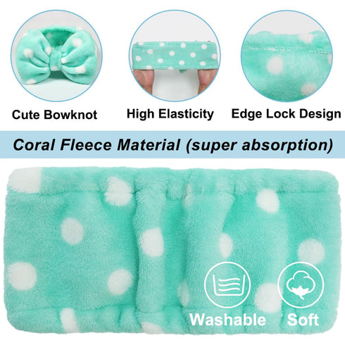 Shintop Sweet Super Soft Caroset Polka Dots Wash Cosmetic Headband Hairlace, Green
