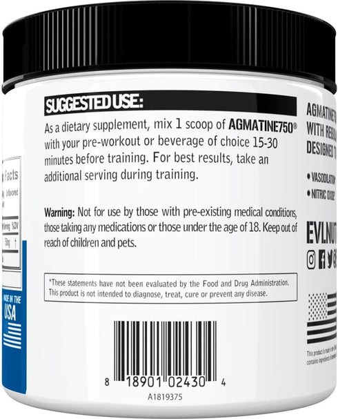 Evlution Agmatine Sulfate Nitric Oxide Powder - High Strength Supplement for Muscle Growth & Recovery