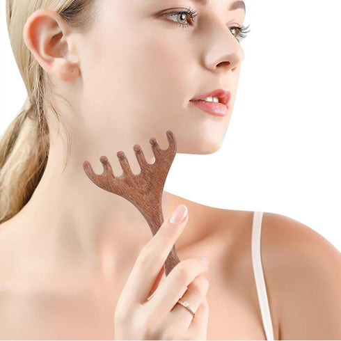 HAKIDZEL 2pcs Wooden Head and Neck Gua Sha Massager Comb, Manual Scalp Massage Tool with Five-Prong Design