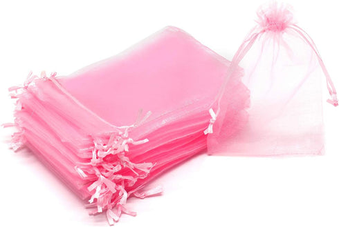 100Pcs Pink Organza Bags, 3x4 inch Small Mesh Gift Bags, Drawstring Baby Shower Favor Bag for Jewelry