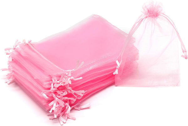 100Pcs Pink Organza Bags, 3x4 inch Small Mesh Gift Bags, Drawstring Baby Shower Favor Bag for Jewelry