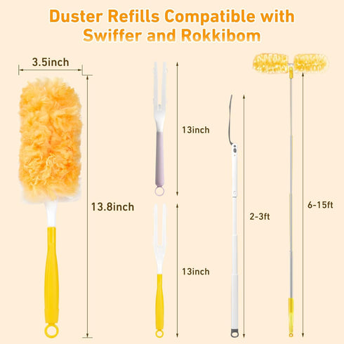 360° Duster Refills Kit for Swiffer Duster, 25 Pack & 1 Handle, Multi-Surface Dusters with 4X Microfibers