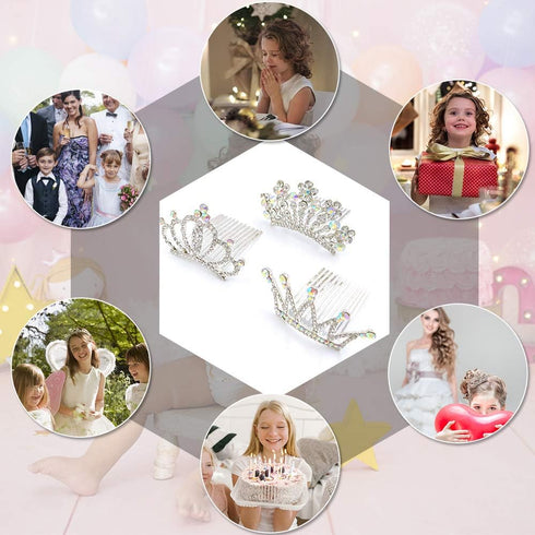 NODG 3 Pieces Silver Tiaras Crown with Hair Comb, Mini Crystal Shiny Tiaras for Women Hair Accessories