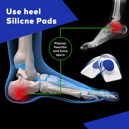 MEDCA Silicone Gel Heel Cushion Pads - Shoe Inserts for Plantar Fasciitis, Sore Heel, Bone Spur & Achilles Pain Relief,