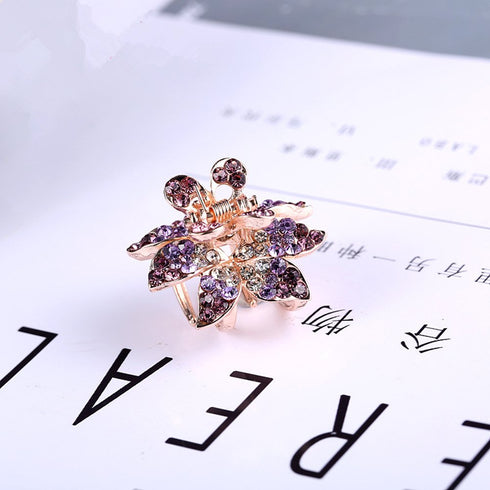Ruihfas 4Pcs Fashion Crystal Leaf Mini Bangs Clips - Small Rhinestone Hair Claws for Women Girls