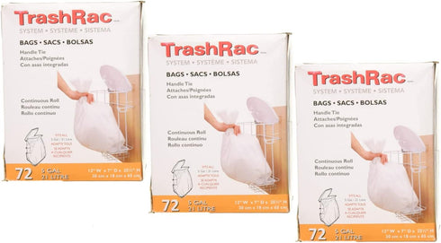 Trashrac 5 Gal. Trash Bags with Handle Tie, 72 Count, Pack of 3