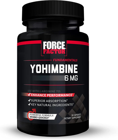 Force Factor Yohimbine Supplement for Men, 6mg Yohimbe Bark Extract for Enhanced Performance, 30 Capsules