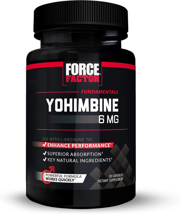 Force Factor Yohimbine Supplement for Men, 6mg Yohimbe Bark Extract for Enhanced Performance, 30 Capsules