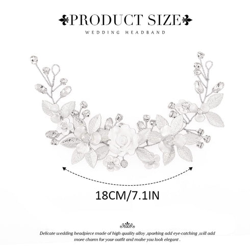 Unicra Silver Flower Bride Wedding Hair Vine Pearl Bridal Hair Piece Rhinestone Headband for Women and Girls