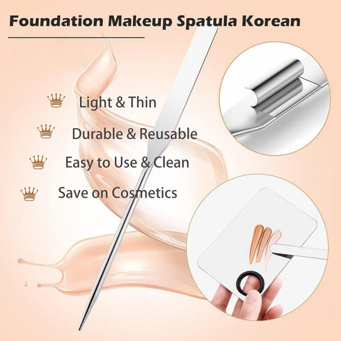 Picasso Makeup Spatula and Palette Set, Korean Spatula with Leather Cover, Stainless Steel Palette for Blending