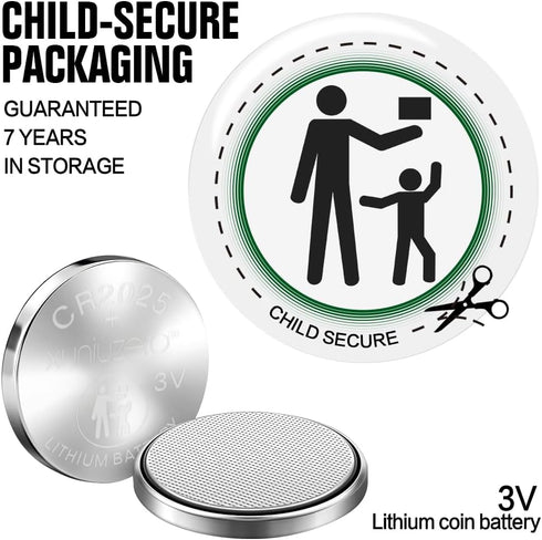 XUNIUZERO 12-Pack CR2025 3 7 Lithium Coin Cell Battery, Volt, for Child Safety, Compatible with Remotes, Key Fobs