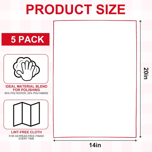 Ubamdom 5 20 14 Inch (5 Pcs Wine Glass Polishing Cloths Large Microfiber Cleaning Cloths x Lintless Towels for Drying