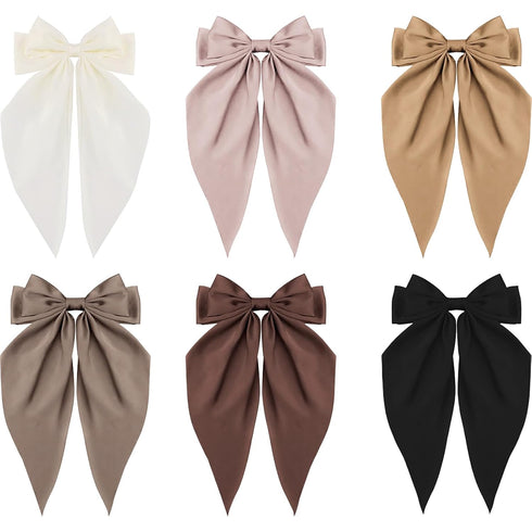 Canitor 6PCS Hair Bows for Women | Silky Satin Hair Ribbon with Barrettes Clip | Trendy Gifts for Teen Girls