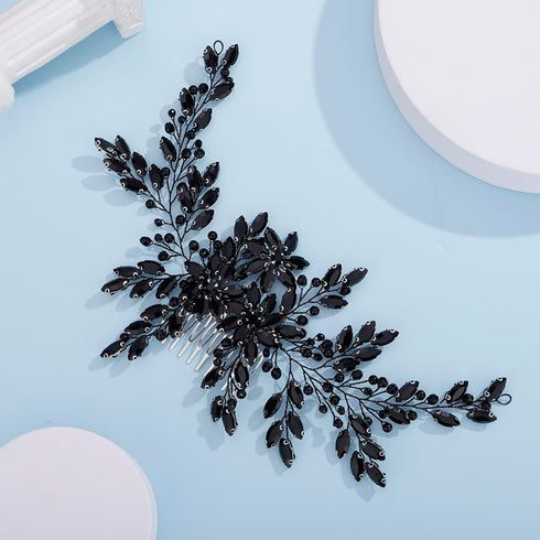Kercisbeauty Statement Black Rhinestones Beads Big Hair Comb for Wedding Brides Women Girls Vintage Handmade Hair Accessories for Women Girls
