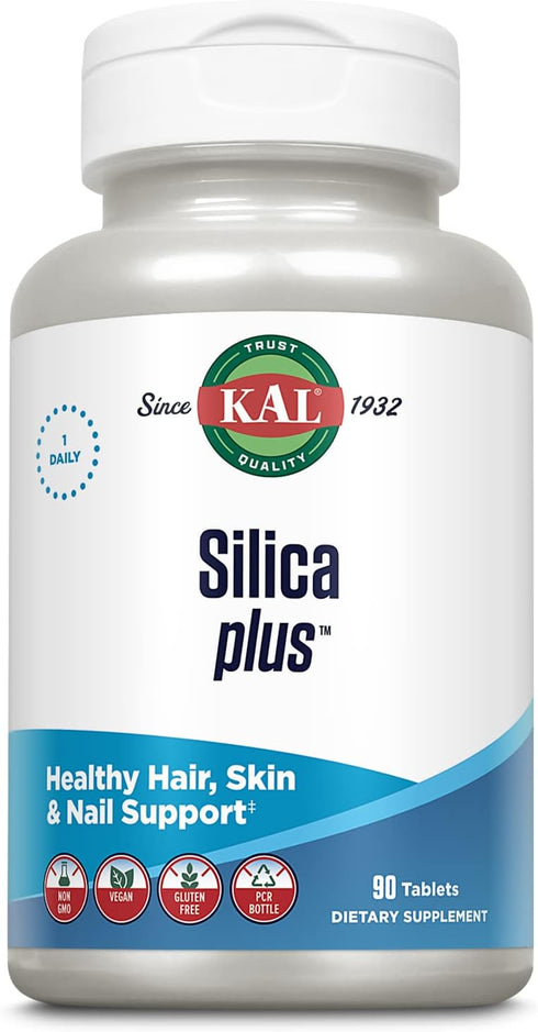 KAL Silica Plus, Healthy Hair, Skin & Nails Support, 90 Quick Dissolve Tabs, Vegan, Gluten Free