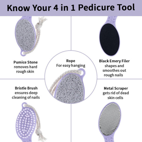 Nykaa Naturals Foot Care Kit - 4 in 1 Pedicure Tool, Nail Clipper, Feet Scrubber - Lavender - 3 pc