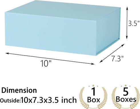 MUMUPACK Light Blue Gift Box, 10x7.3x3.5 with Lids for Presents, Includes Ribbon and DIY Printable Sticker Paper