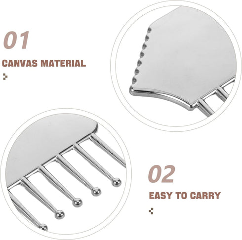 Metal Gua Sha Tools for Facial and Body Scraping, Zinc Alloy Scalp Massage Comb, Silver Face Sculpting and Muscle