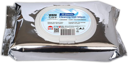 WBM Care Cleaning Wipes, 50 Sheets (Pack of 3), Thick & Strong for Easy Cleaning on All Types of Surfaces