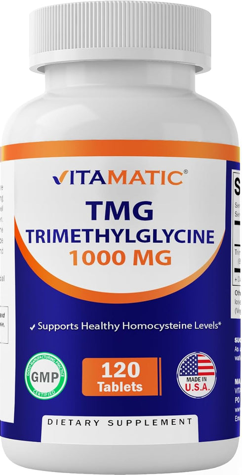 Vitamatic TMG Supplements 1000mg - Trimethylglycine - 120 Tablets - 120 Servings - Non-GMO & Gluten Free