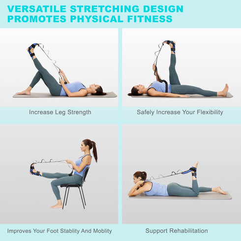 Foot and Calf Stretcher Stretching Strap for Plantar Fasciitis, Heel Spurs, Achilles Tendonitis, Yoga Strap - Blue