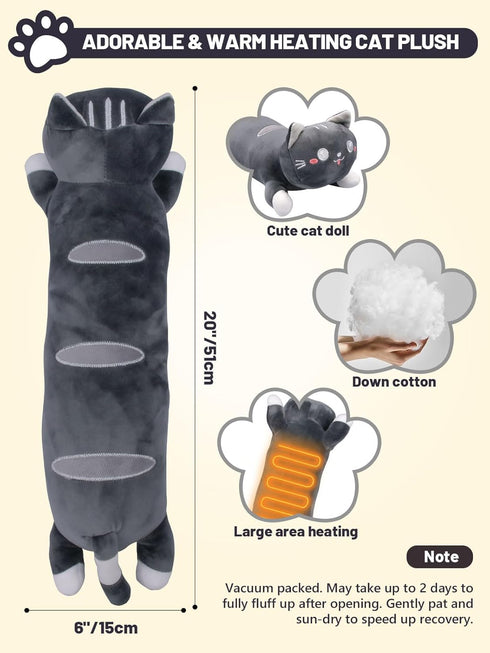 TEYOUAI 20" 5 Settings 5 Grey Cat Heating Pad for Period Cramps USB Portable Electric Heat Timer Modes Auto Shut Off