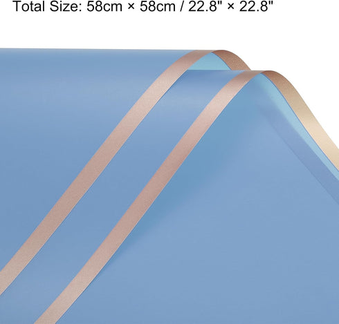 MECCANIXITY 20 Pcs Gold Edge Flower Wrapping Paper, Sky Blue 22.8x22.8 Inch Waterproof for Florist Bouquet DIY Crafts