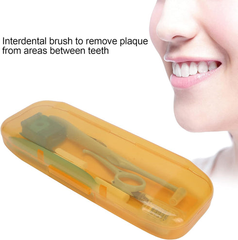Oral Care Kit for Braces: Portable Hygiene Set with Interdental Brush, Floss, Ortho Wax, and Toothbrush Cleaning Kit