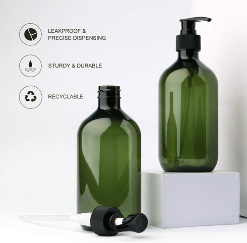 Yebeauty Pump Bottles, 17oz/500ml Liquid Soap Dispenser, Large Empty Plastic Refillable Containers, 2 Pack Green