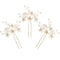 Wedding Hair Pins (3 Pcs) - Elegant Pearl Floral Crystal Hair Accessories for Bridal Women in Gold