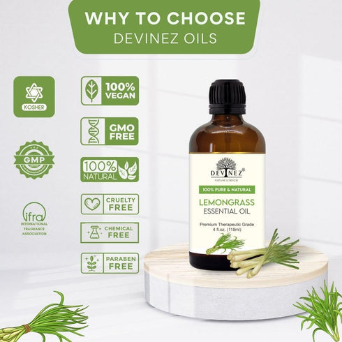 Lemongrass Essential Oil 4 oz(118 ml) with Premium Dropper - Therapeutic Grade, 100% Pure Undiluted Natural Diffusers Oil for Skin, Hair Care, Insect Repellant and Aromatherapy