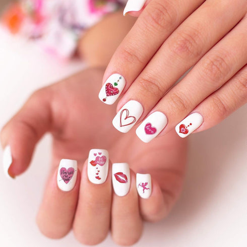 TailaiMei 12 Sheets Valentine's Day Nail Decals Stickers, Self-Adhesive Nail Art Decorations for Kiss Love Hug