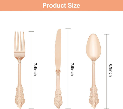 75PCS Rose Gold Plastic Silverware for 25 Guests, Heavy Duty Rose Gold Disposable Utensils Sets, Includes 25 Forks, 25 Spoons, 25 Knives, Elegant Cutlery Perfect for Wedding or Party by Bestluck