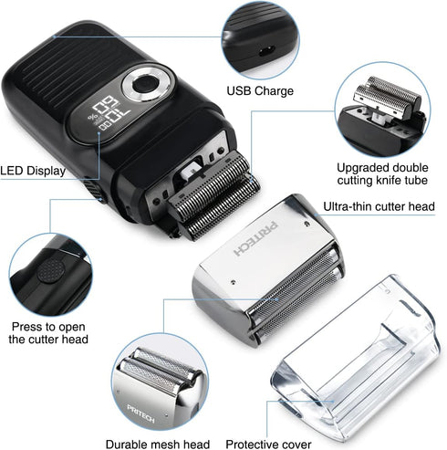 PRITECH 2 in 1 Electric Shaver for Men, Foil and Bald Shavers with Rechargeable 3 Adjustable Speeds (Black Silver)